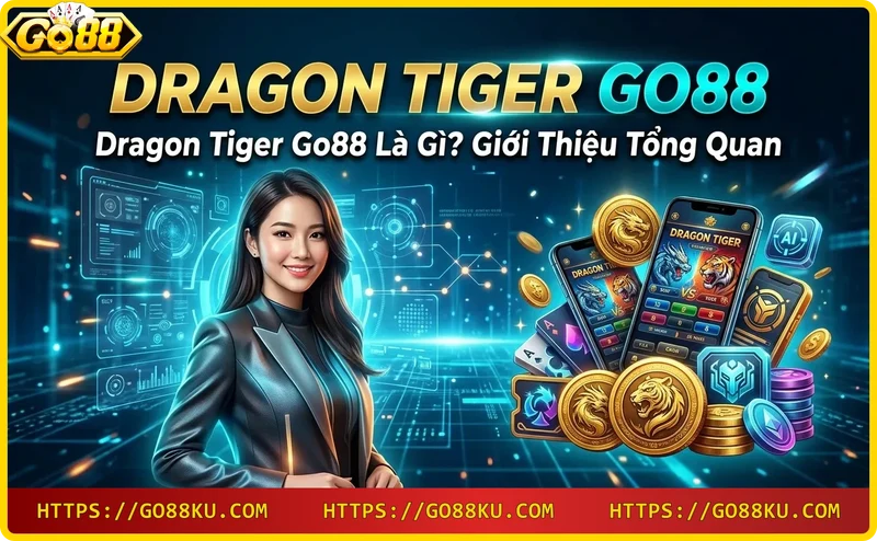 Bàn chơi Dragon Tiger với hai lá bài rồng và hổ tại casino Go88