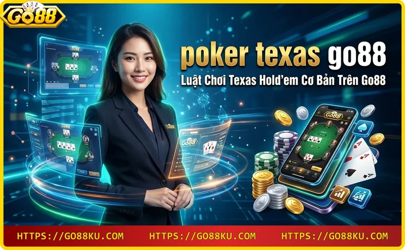 Tay bài Texas Hold'em với đôi A và bài chung trên Go88